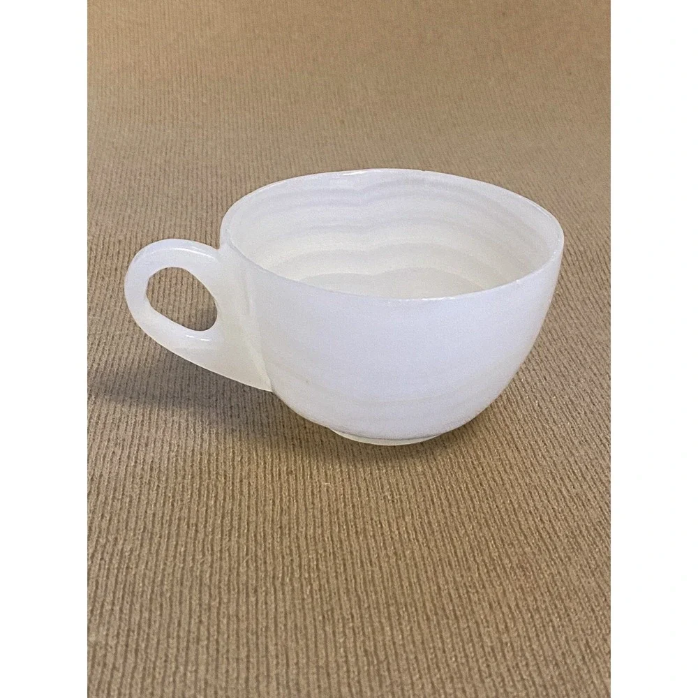Rare VNTG Hand Crafted/Carved White Banded Onyx Stone Tea Cup 4 Oz Capacity